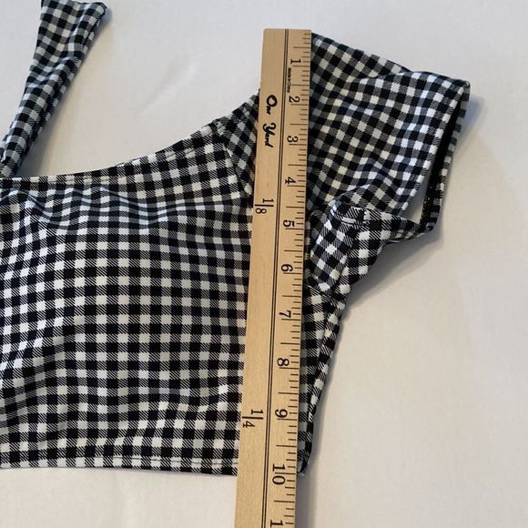 Cabana del Sol Bikini Black White Check Cap Sleeve Top Cheeky Bottom Bikini - Picture 6 of 12
